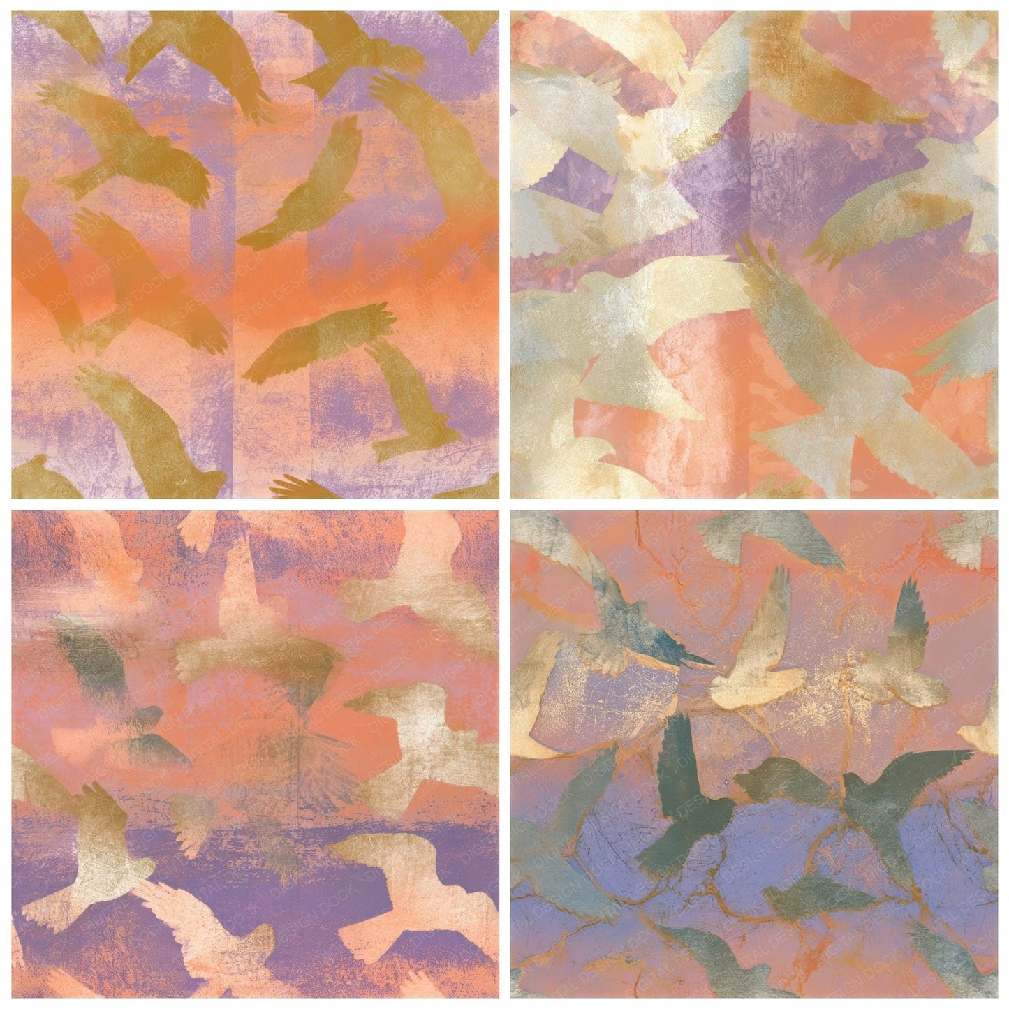 Photogram Falcons Tangerine Lavender Seamless Digital Paper Pack (DDD013059)