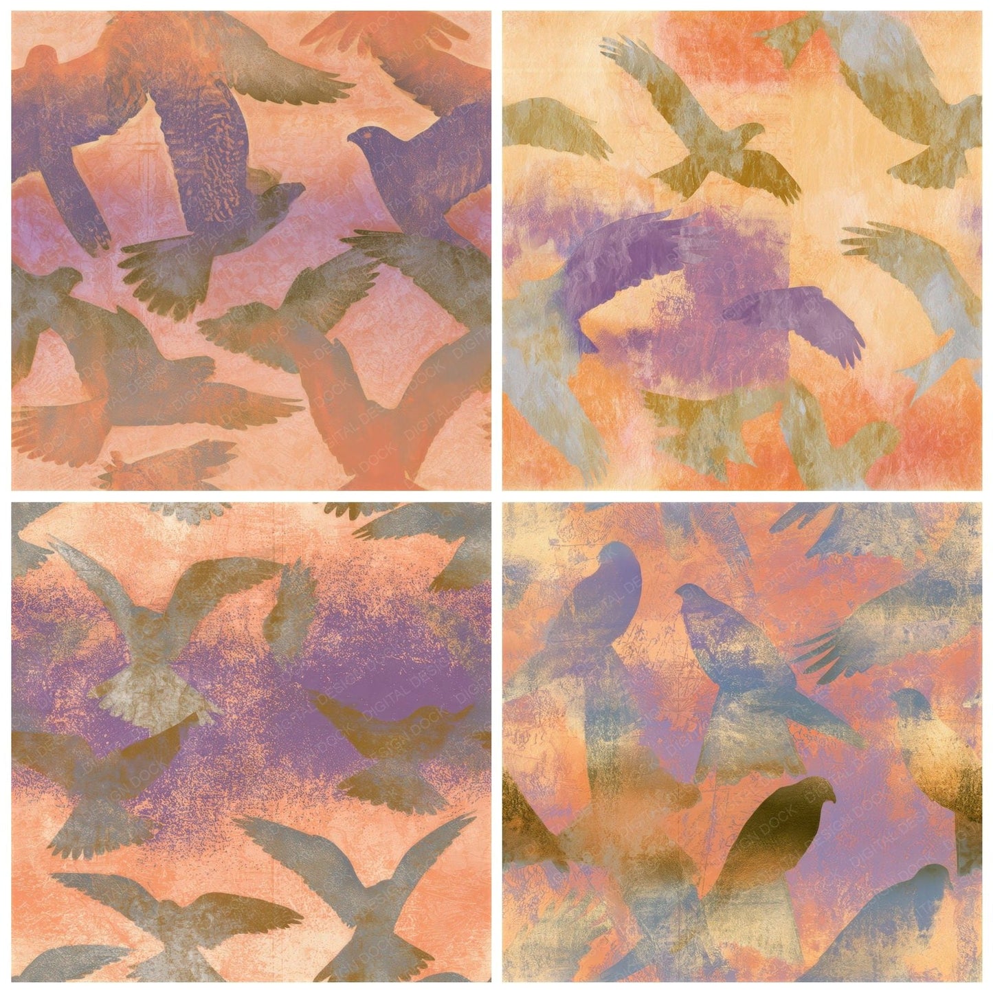 Photogram Falcons Tangerine Lavender Seamless Digital Paper Pack (DDD013059)