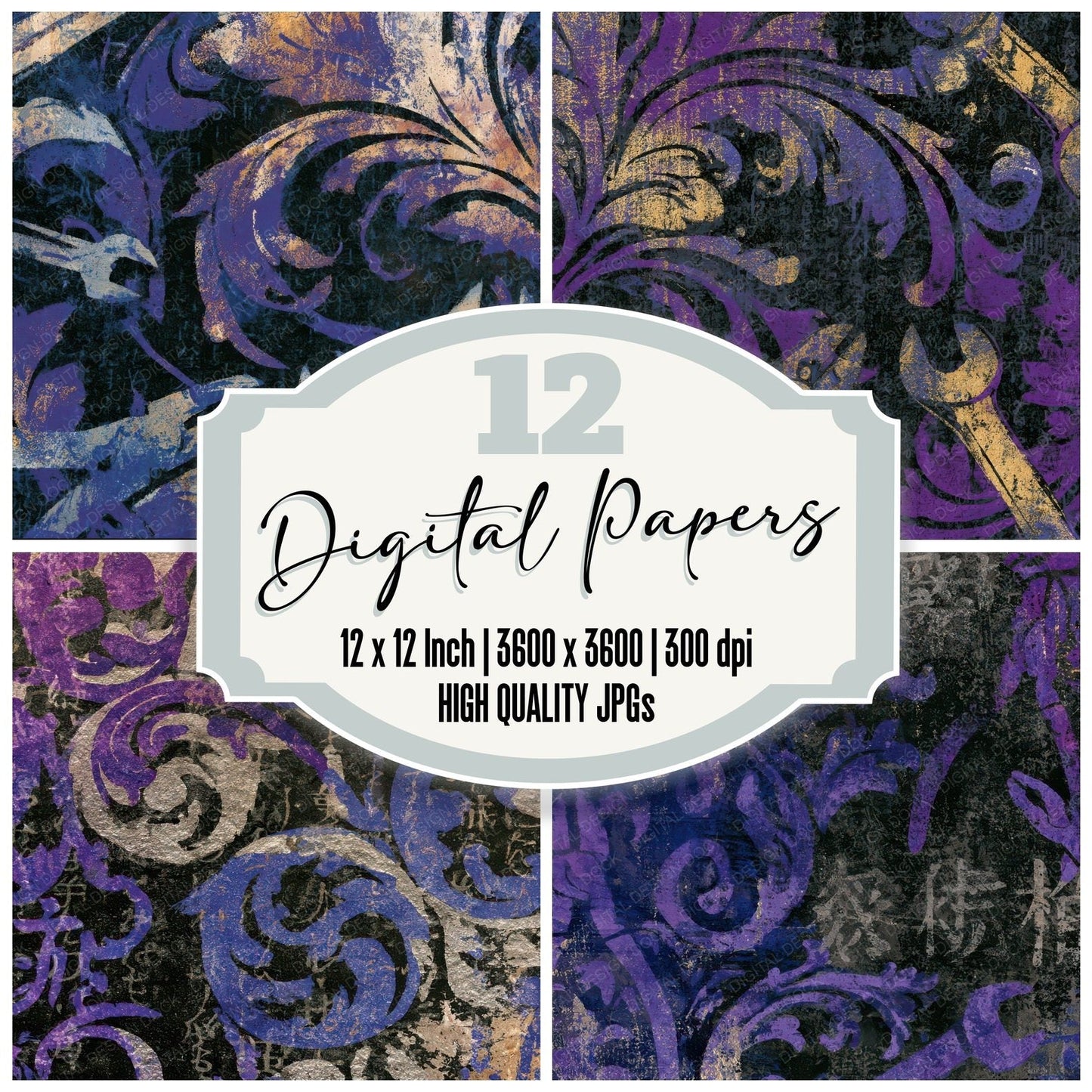 Rococo Pliers Wrenches Purple Silver Digital Paper Pack (DDD013060)