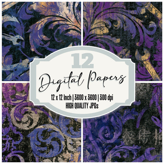 Rococo Pliers Wrenches Purple Silver Digital Paper Pack (DDD013060)