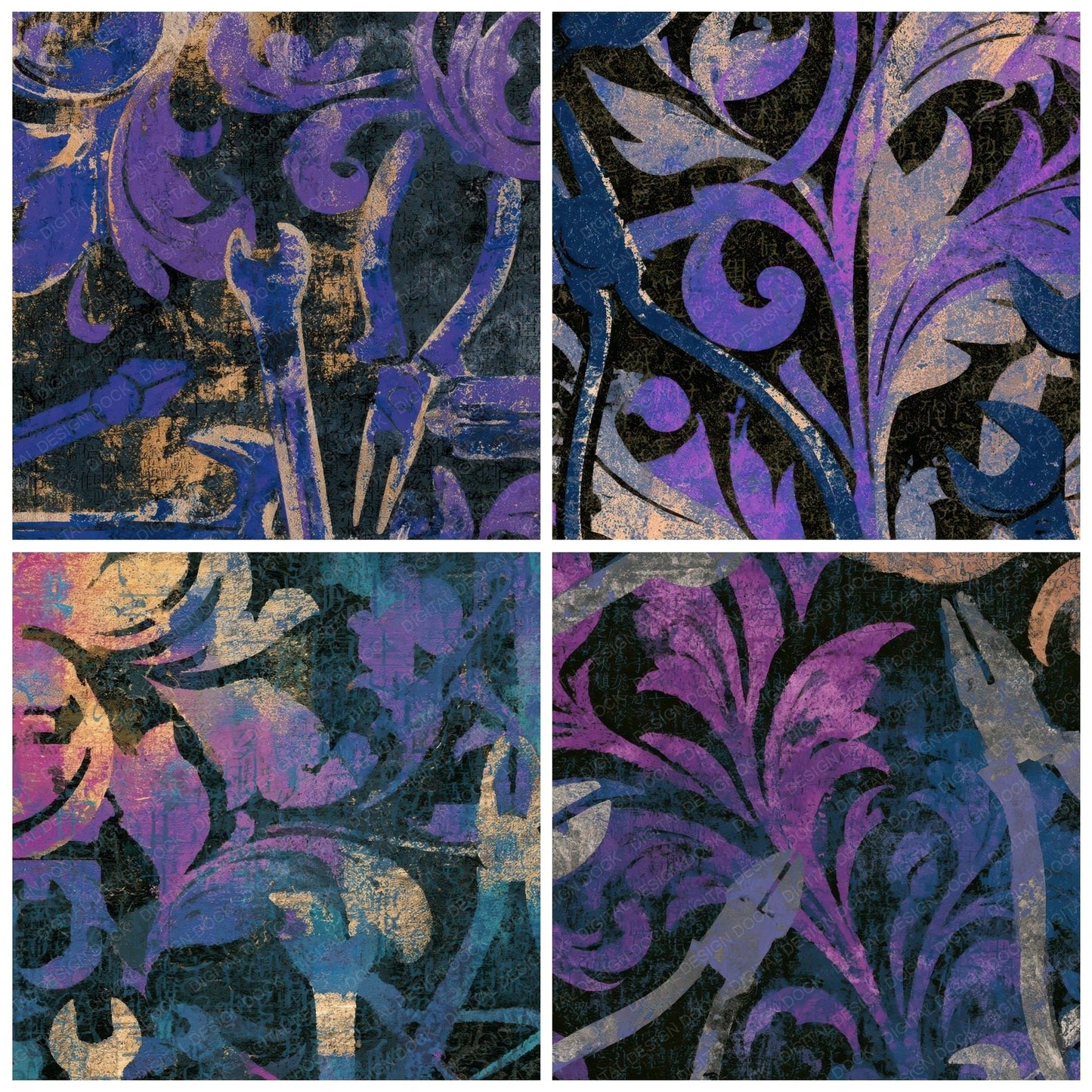 Rococo Pliers Wrenches Purple Silver Digital Paper Pack (DDD013060)
