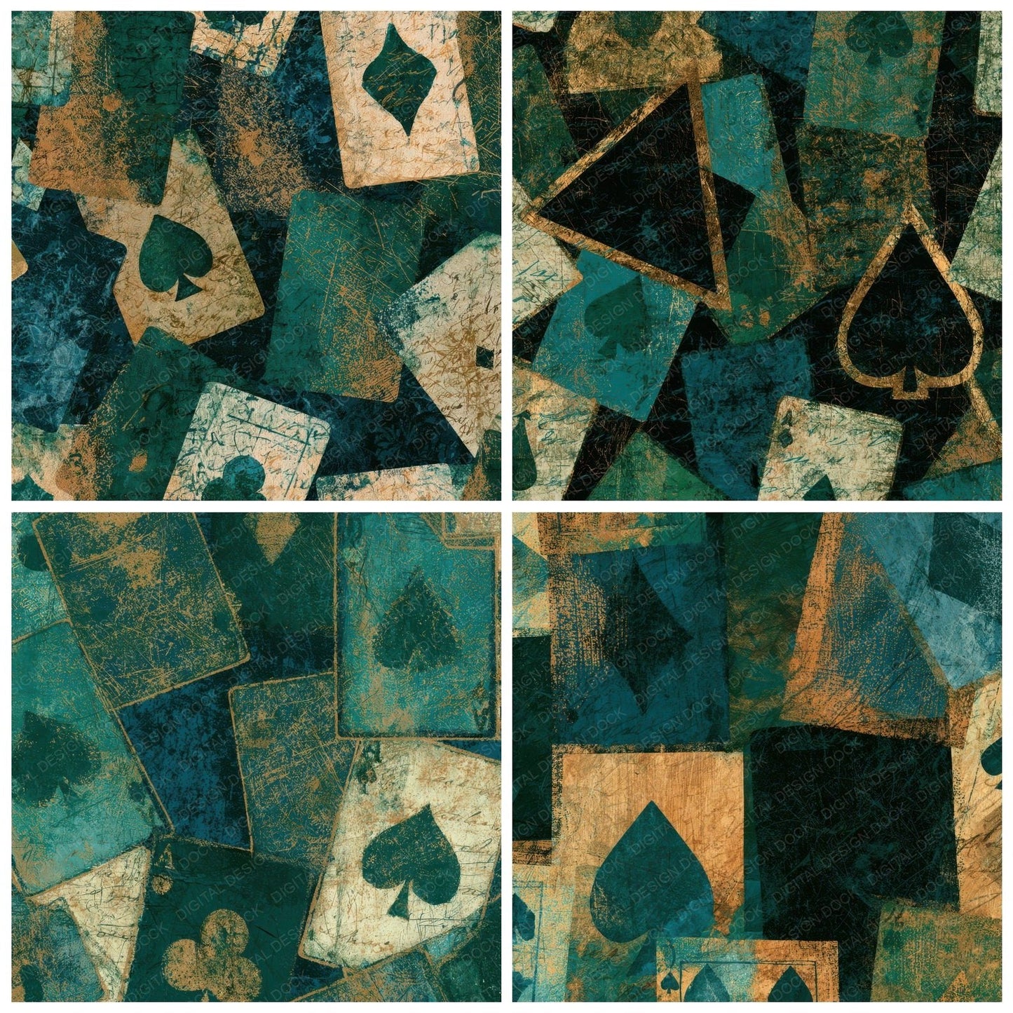 Scratchboard Playing Cards Emerald Jade Digital Paper Pack (DDD013061)