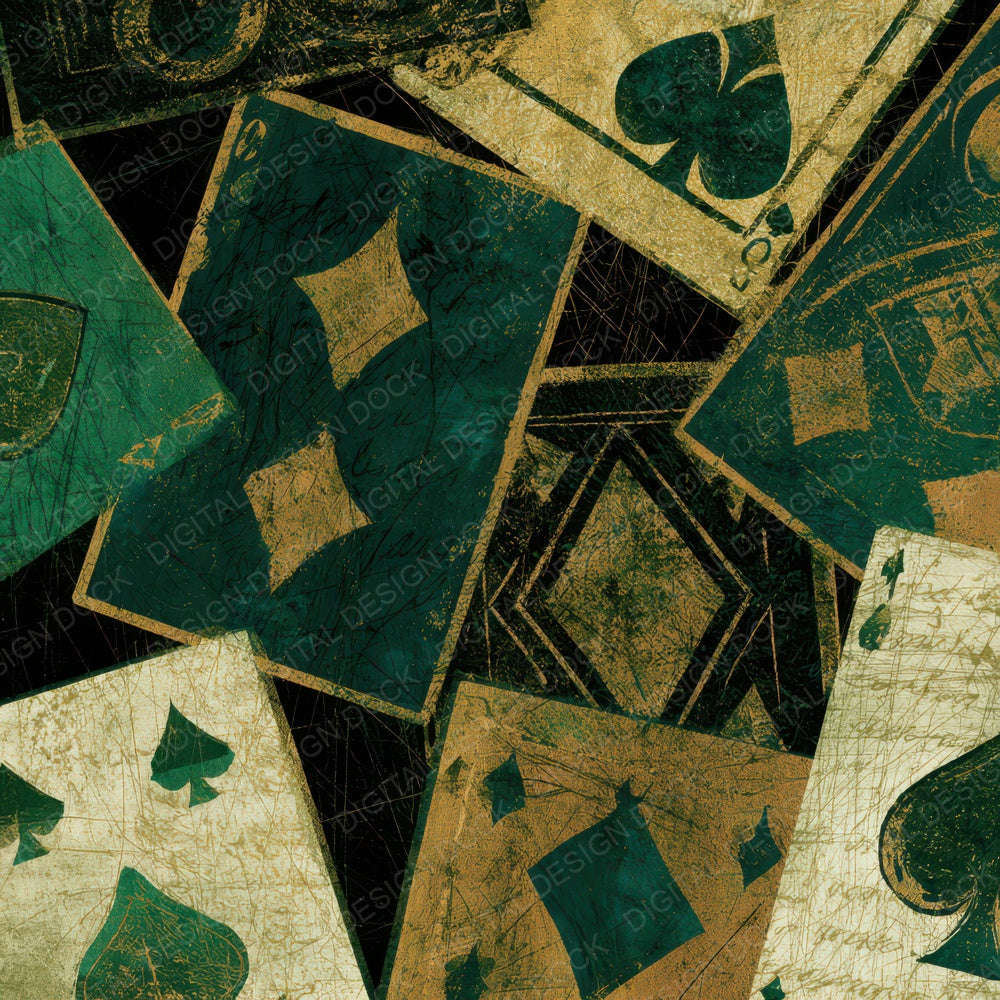 Scratchboard Playing Cards Emerald Jade Digital Paper Pack (DDD013061)
