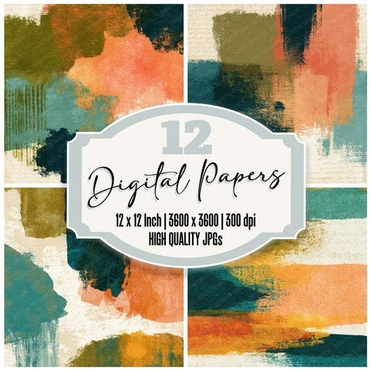 Sparse Modern Olive Peach Turquoise Abstract Digital Paper Pack (DDD013062)