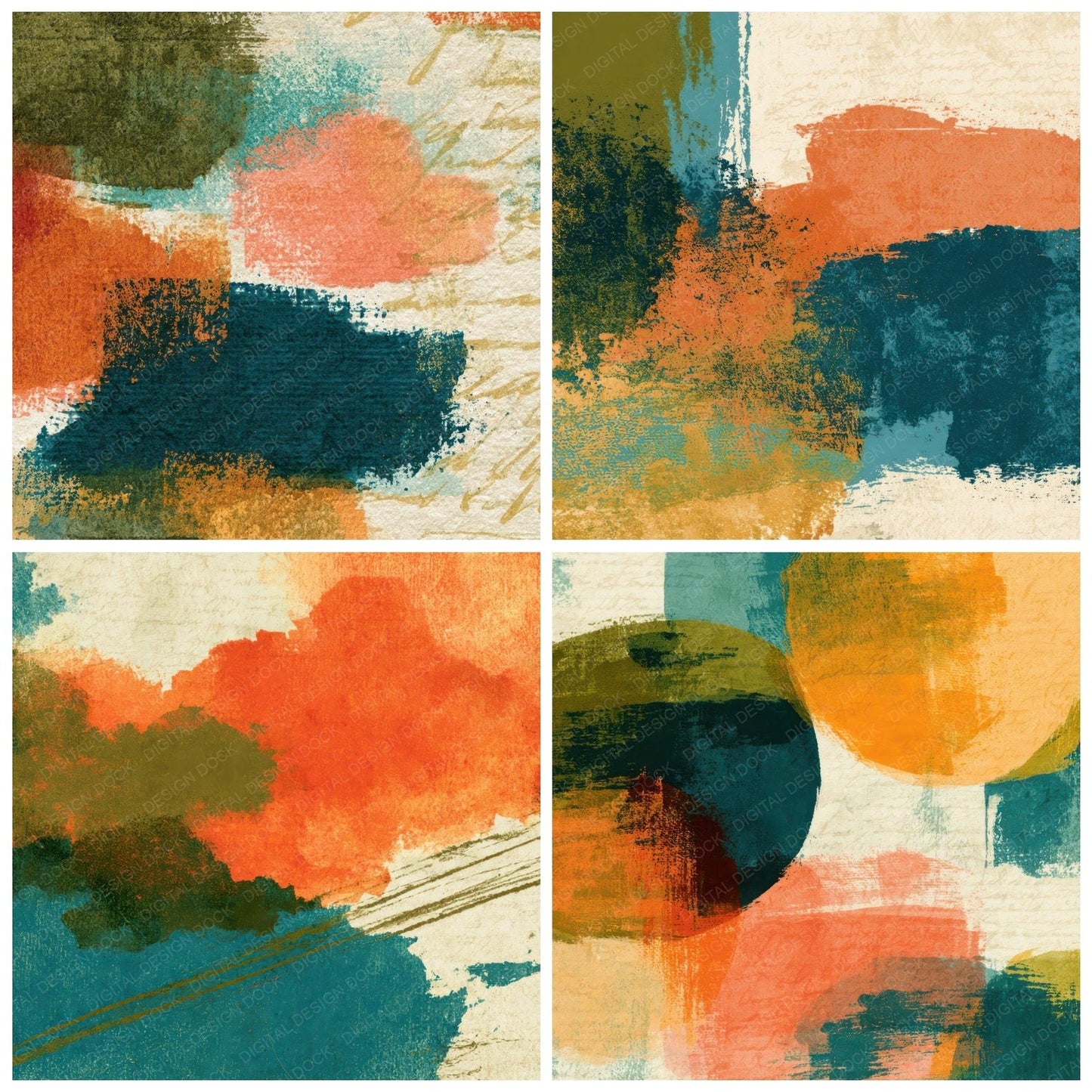 Sparse Modern Olive Peach Turquoise Abstract Digital Paper Pack (DDD013062)