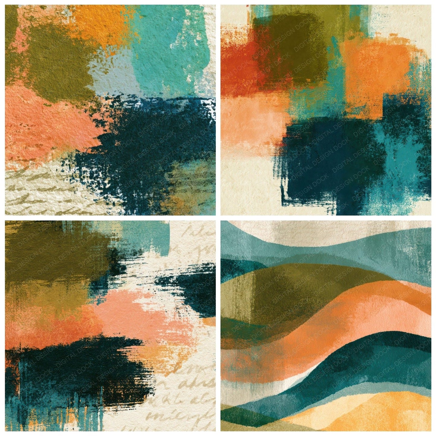Sparse Modern Olive Peach Turquoise Abstract Digital Paper Pack (DDD013062)