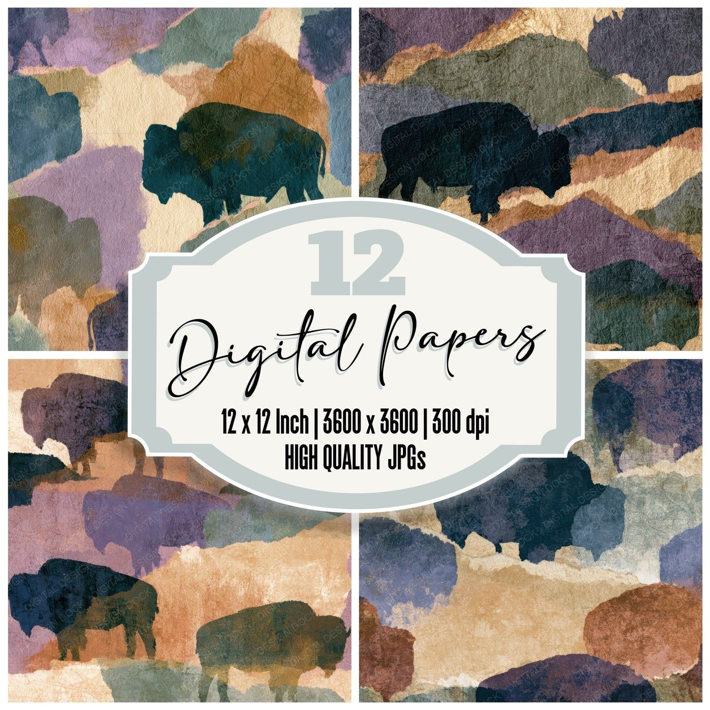 Torn Paper Buffalo Lilac Sage Digital Paper Pack (DDD013063)