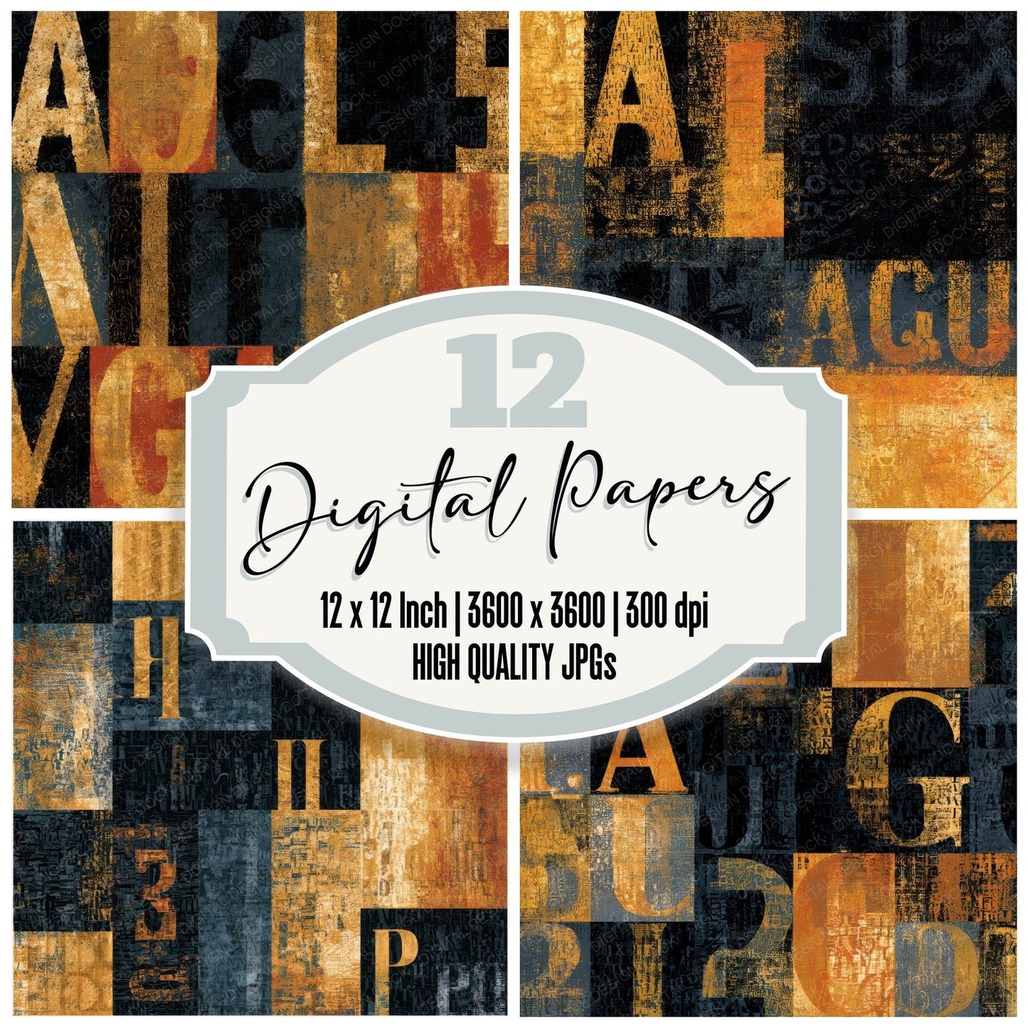 ASCII Charcoal Gold Texture Digital Paper Pack (DDD013065)