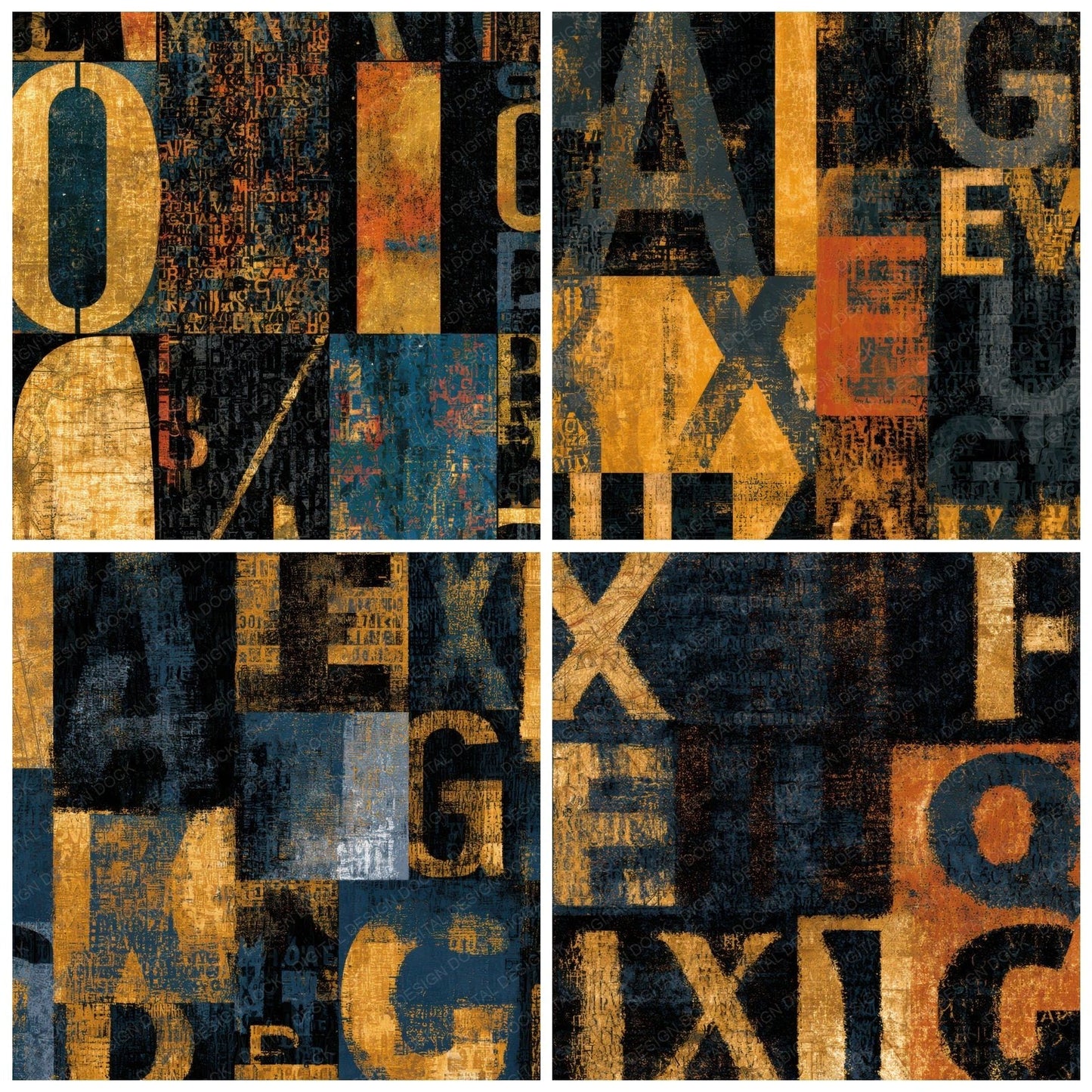 ASCII Charcoal Gold Texture Digital Paper Pack (DDD013065)