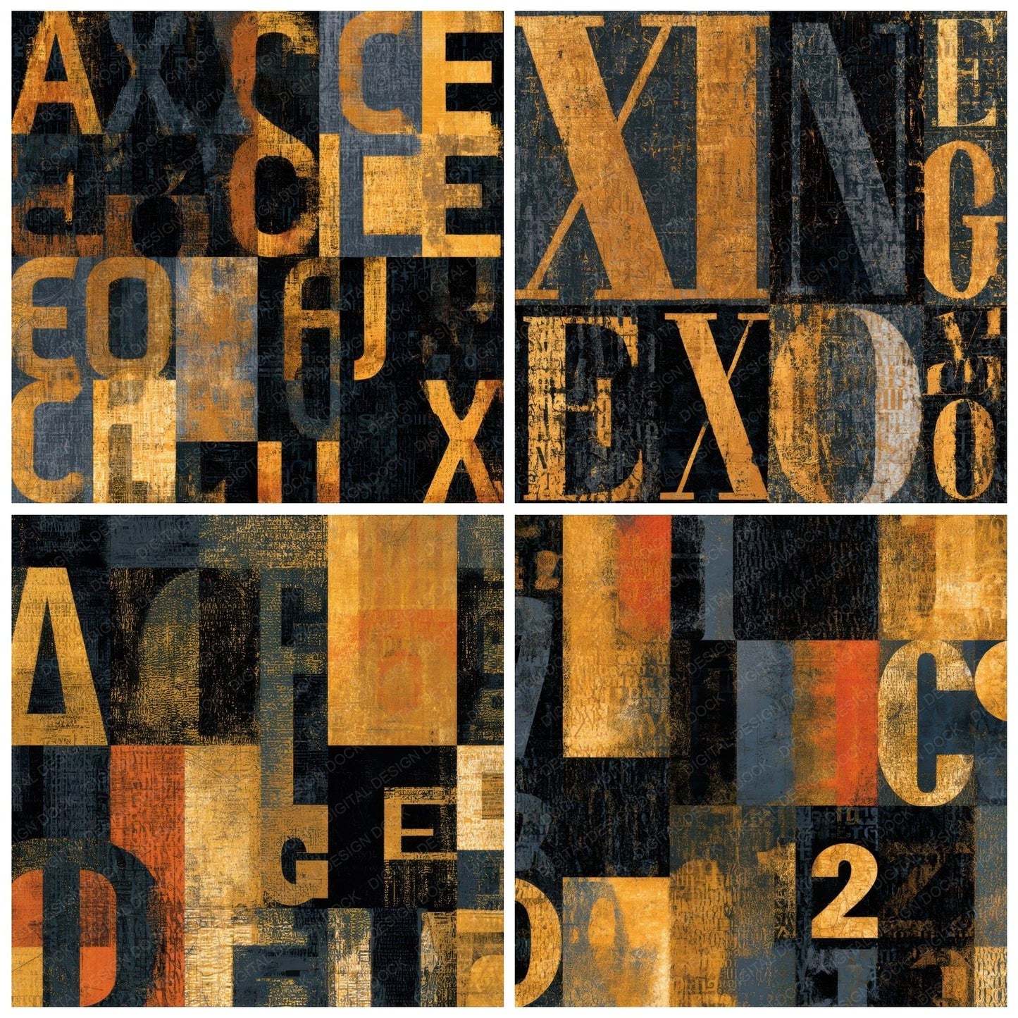 ASCII Charcoal Gold Texture Digital Paper Pack (DDD013065)