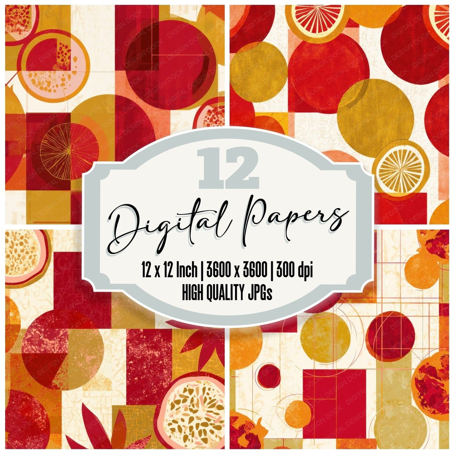Bauhaus Passion Fruit Red Gold Digital Paper Pack (DDD013067)