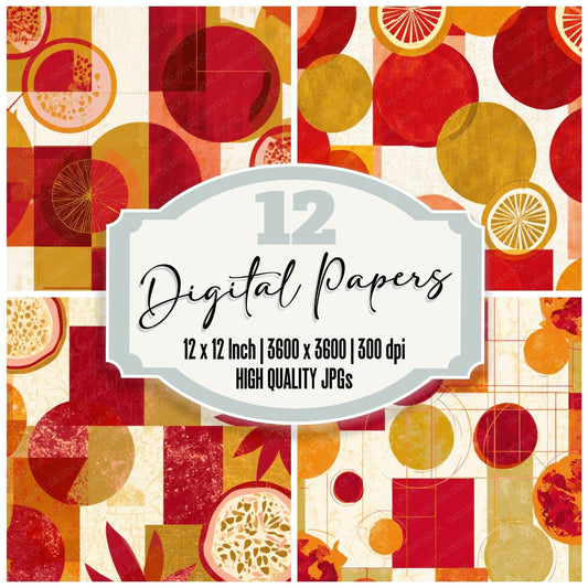 Bauhaus Passion Fruit Red Gold Digital Paper Pack (DDD013067)