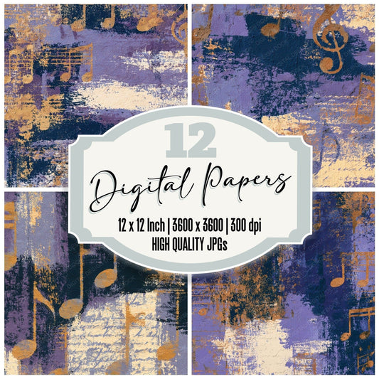 Fresco Music Notes Lavender Cream Digital Paper Pack (DDD013071)