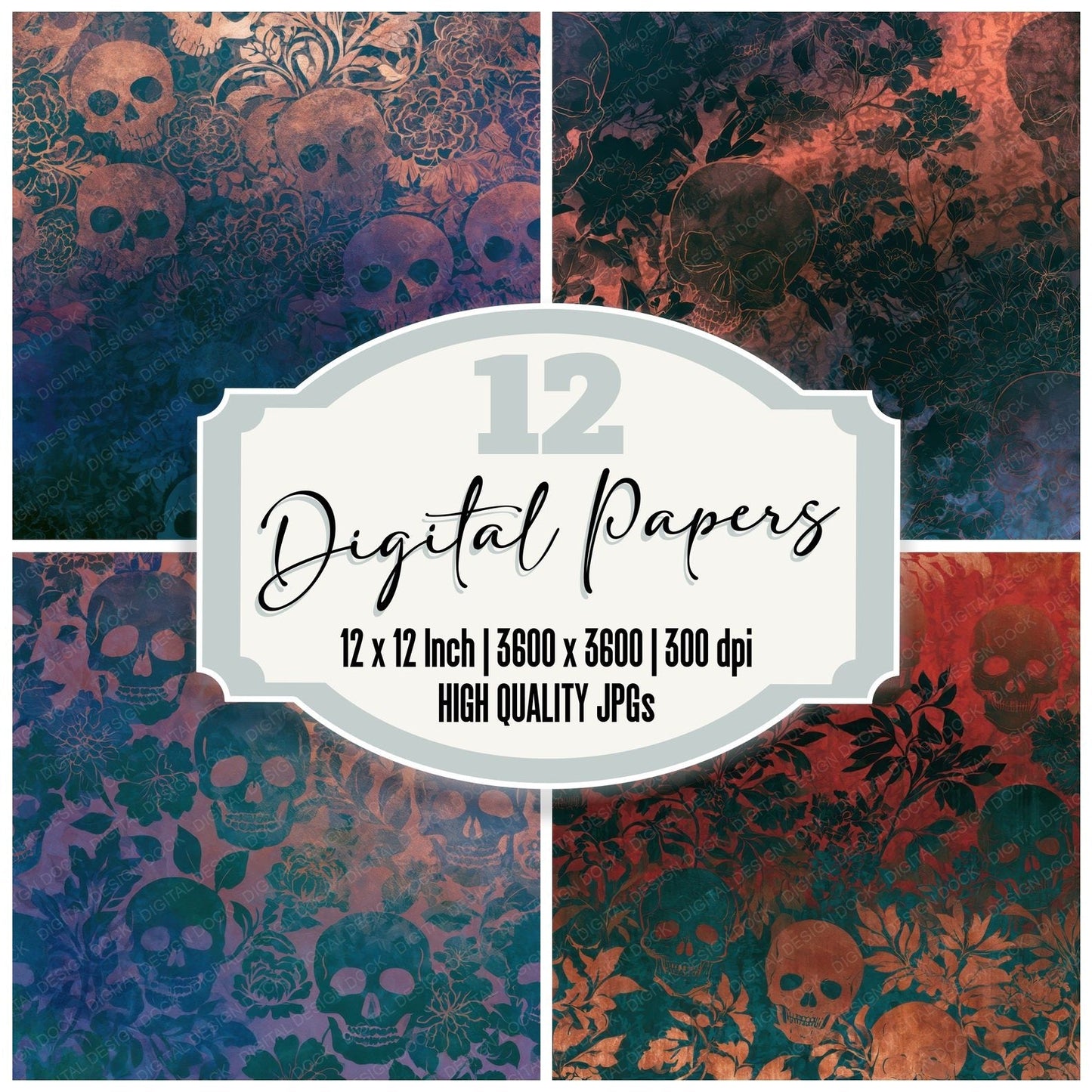 Infrared Skulls Copper Midnight Green Digital Paper Pack (DDD013073)