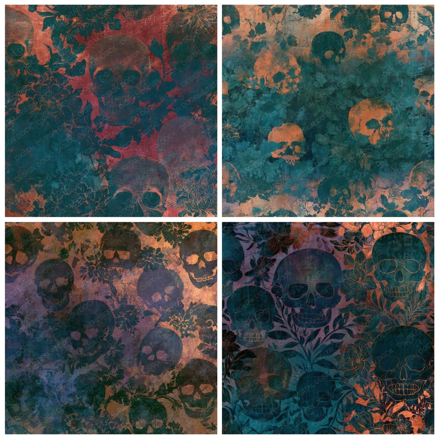 Infrared Skulls Copper Midnight Green Digital Paper Pack (DDD013073)