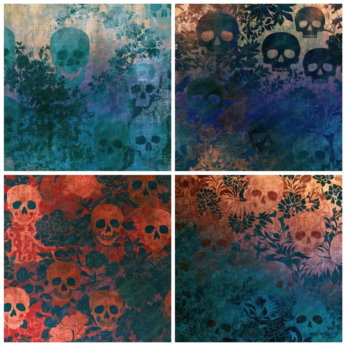 Infrared Skulls Copper Midnight Green Digital Paper Pack (DDD013073)