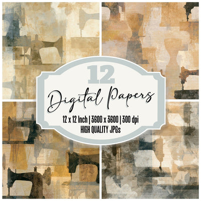 Layered Sewing Machine Sepia Silver Digital Paper Pack (DDD013075)