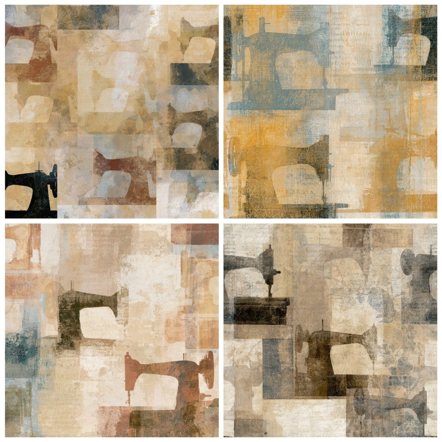 Layered Sewing Machine Sepia Silver Digital Paper Pack (DDD013075)