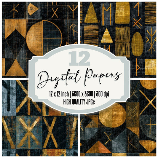 Mid Century Runes Gold Seamless Digital Paper Pack (DDD013079)