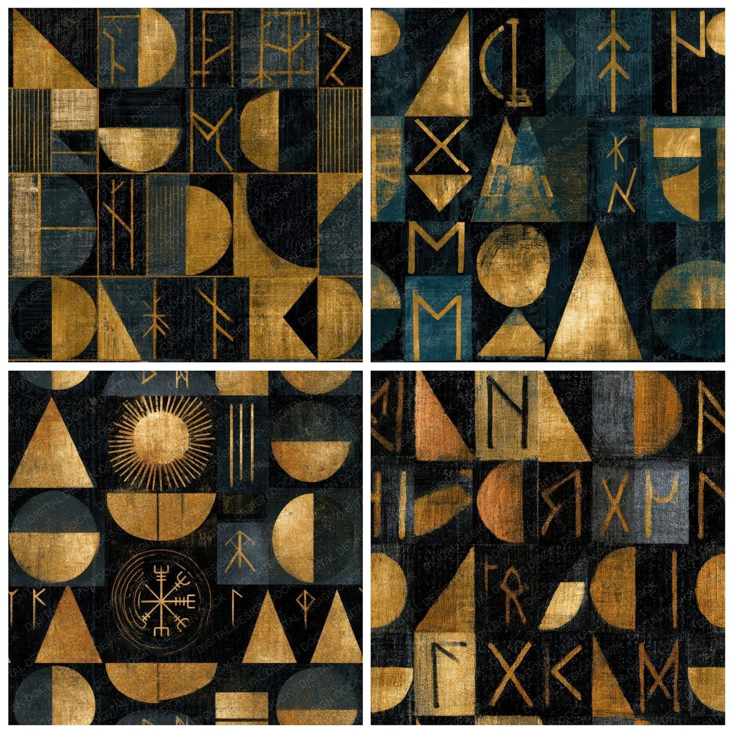 Mid Century Runes Gold Seamless Digital Paper Pack (DDD013079)