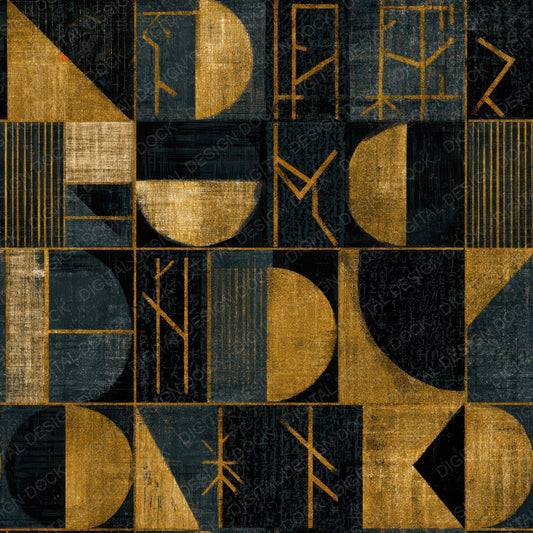 Mid Century Runes Gold Seamless Digital Paper Pack (DDD013079)