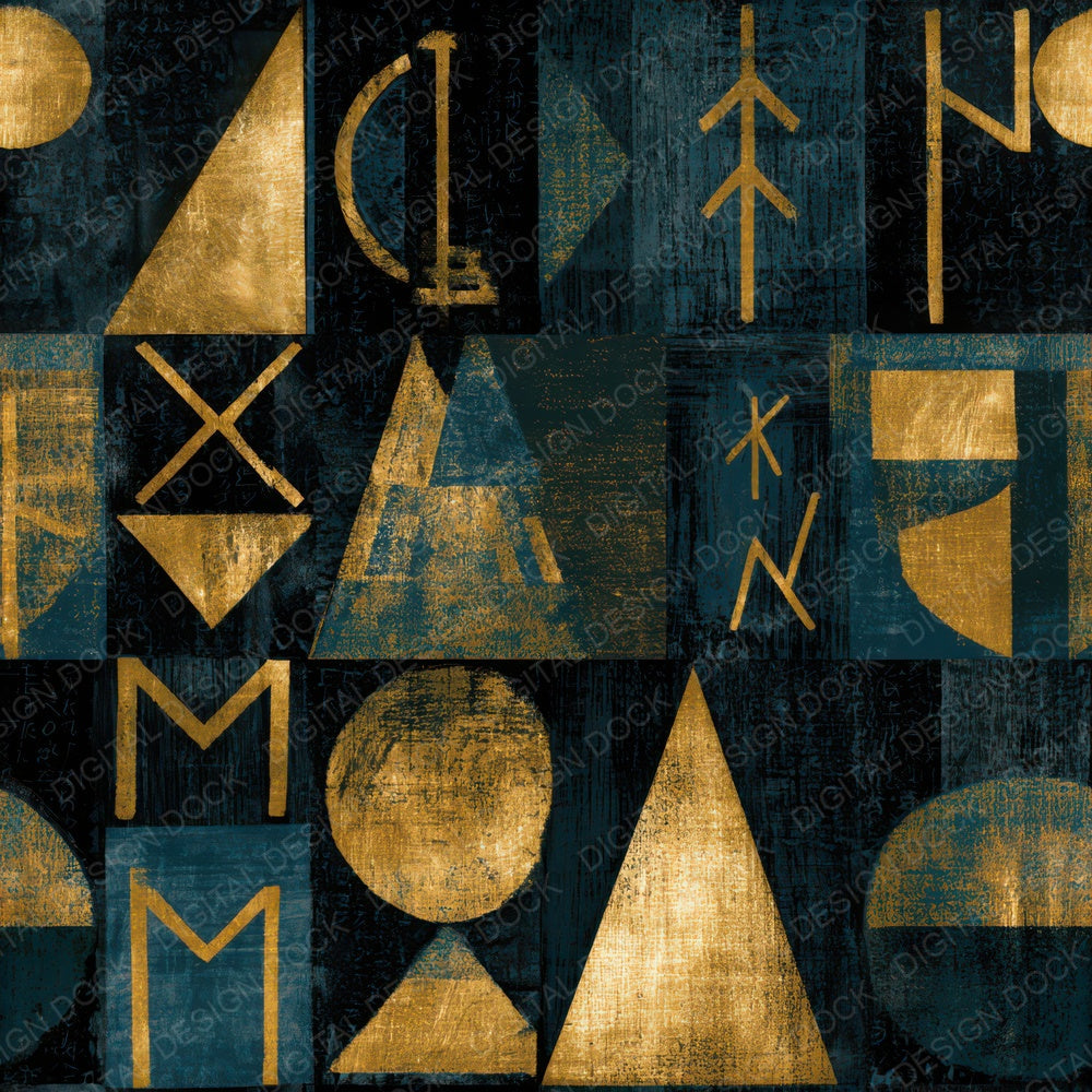 Mid Century Runes Gold Seamless Digital Paper Pack (DDD013079)