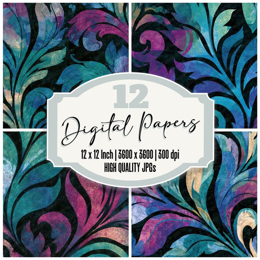 Rococo Teal Magenta Abstract Digital Paper Pack (DDD013081)