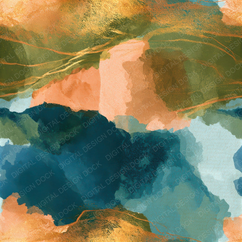 Sumi-e Olive Peach Turquoise Abstract Seamless Digital Paper Pack (DDD013082)