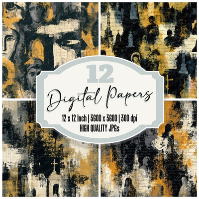 Watercolour Religious Icons Cream Mustard Digital Paper Pack (DDD013083)