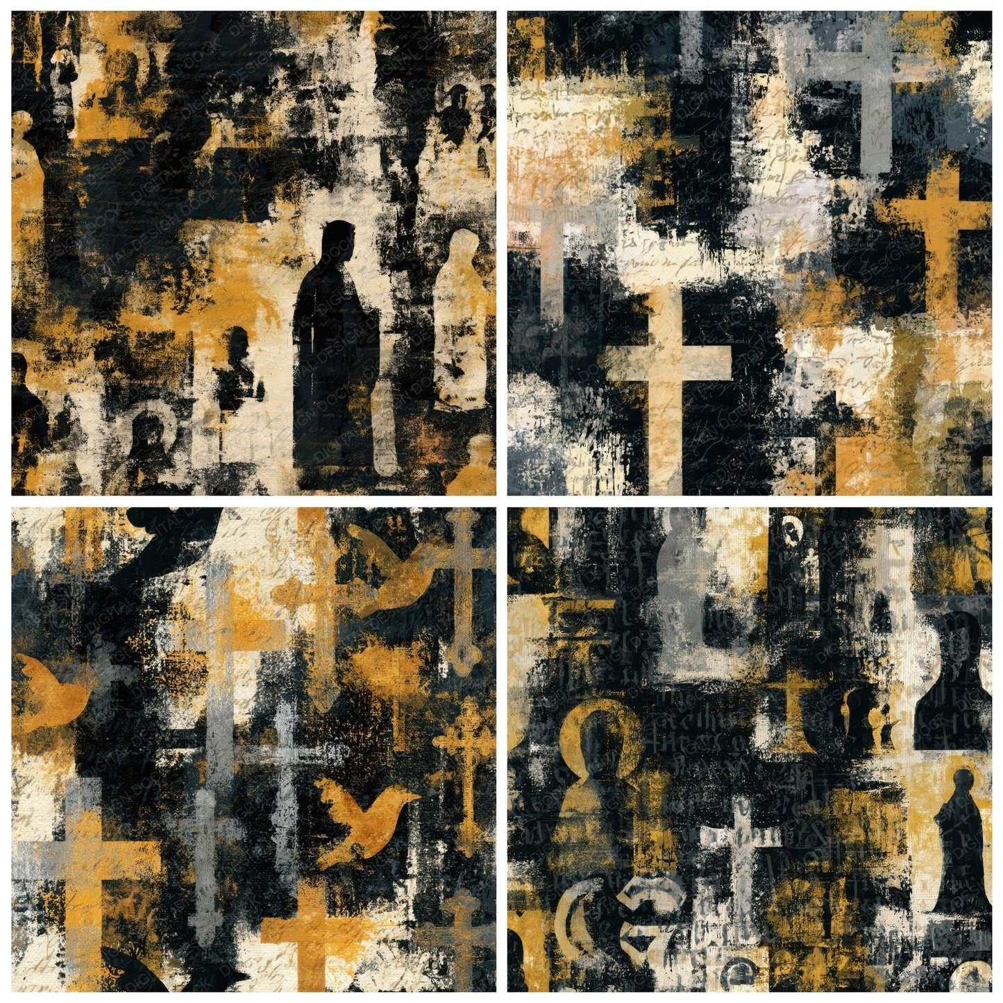 Watercolour Religious Icons Cream Mustard Digital Paper Pack (DDD013083)