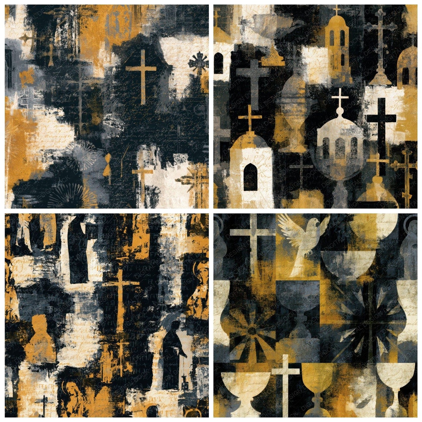 Watercolour Religious Icons Cream Mustard Digital Paper Pack (DDD013083)