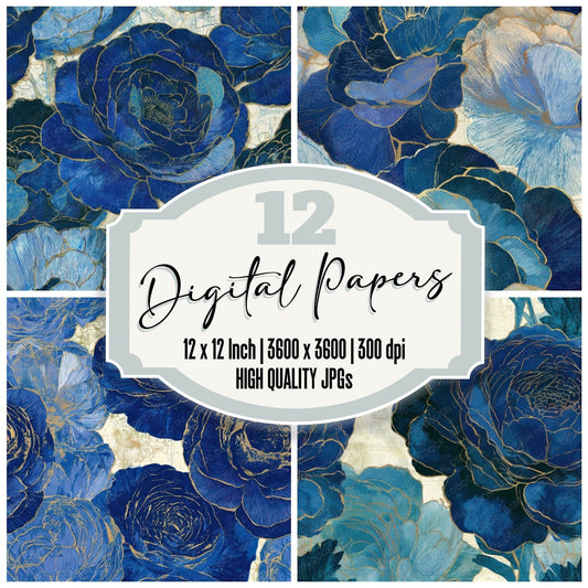 Etching Ranunculus Sapphire Bone Seamless Digital Paper Pack (DDD013085)