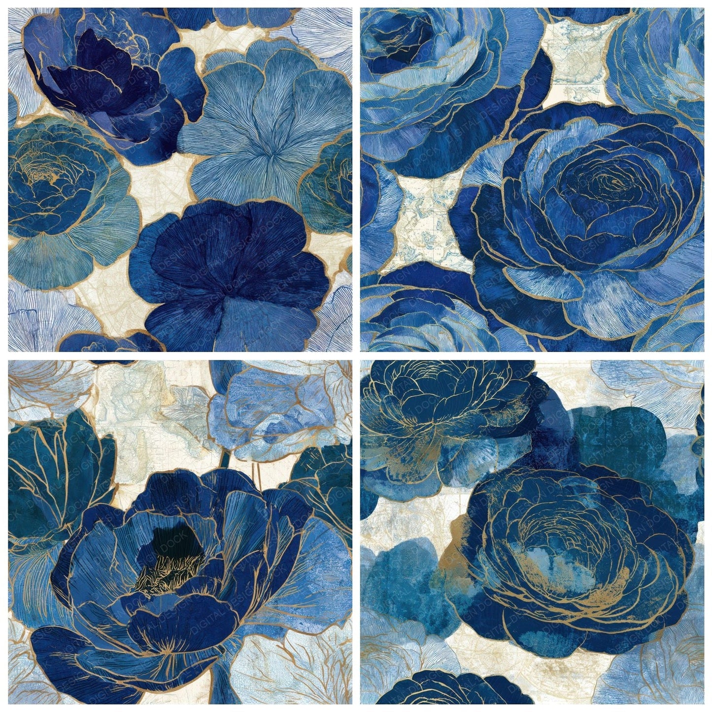 Etching Ranunculus Sapphire Bone Seamless Digital Paper Pack (DDD013085)