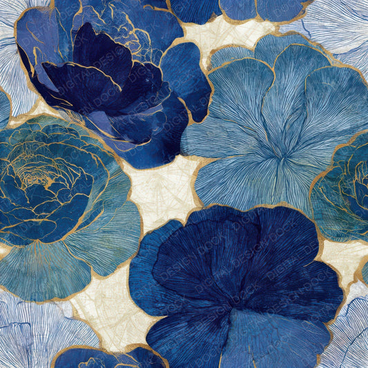 Etching Ranunculus Sapphire Bone Seamless Digital Paper Pack (DDD013085)