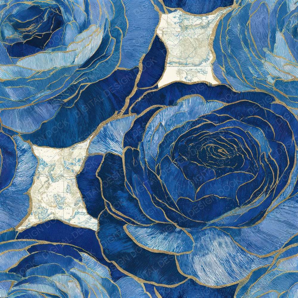 Etching Ranunculus Sapphire Bone Seamless Digital Paper Pack (DDD013085)