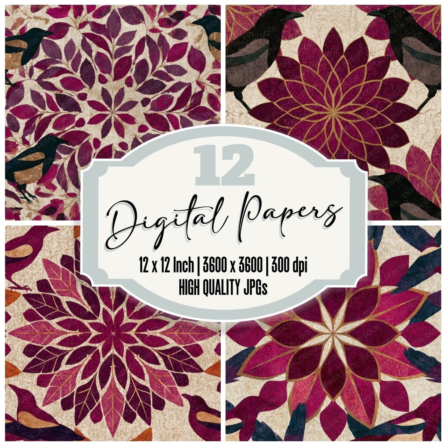 Mandala Magpie Magenta Bone Digital Paper Pack (DDD013089)