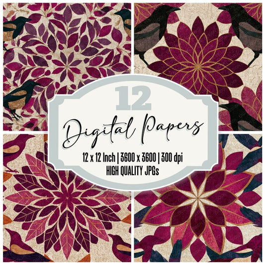 Mandala Magpie Magenta Bone Digital Paper Pack (DDD013089)