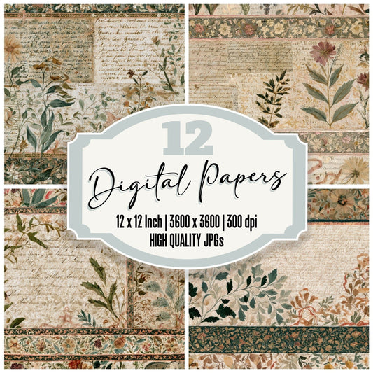 Mughal Letters Tobacco Sage Cream Digital Paper Pack (DDD013090)