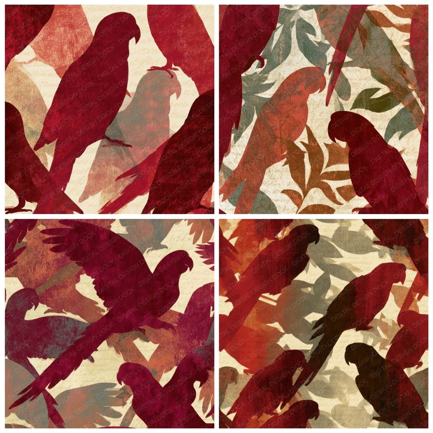 Papercut Parrots Garnet Wine Digital Paper Pack (DDD013092)