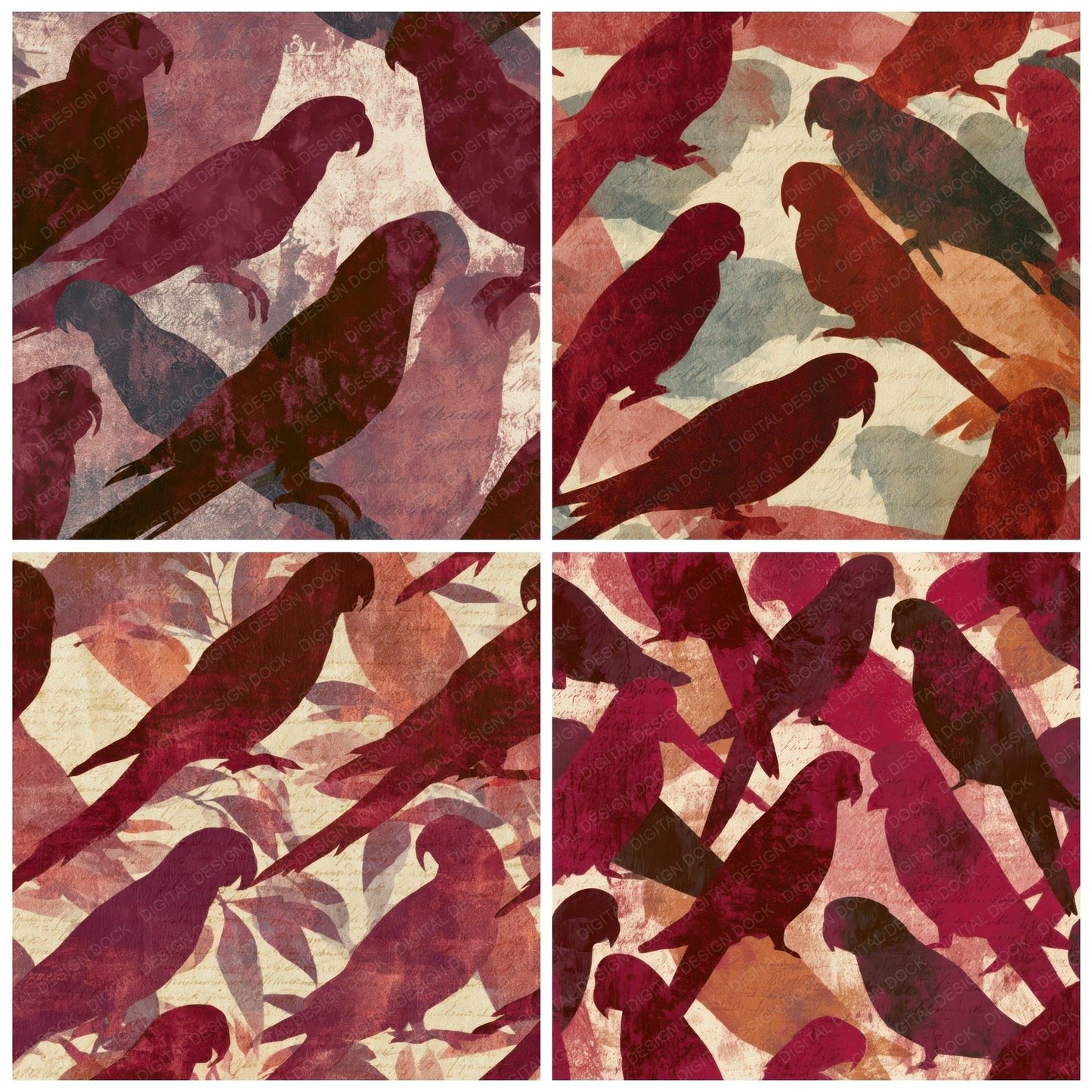 Papercut Parrots Garnet Wine Digital Paper Pack (DDD013092)