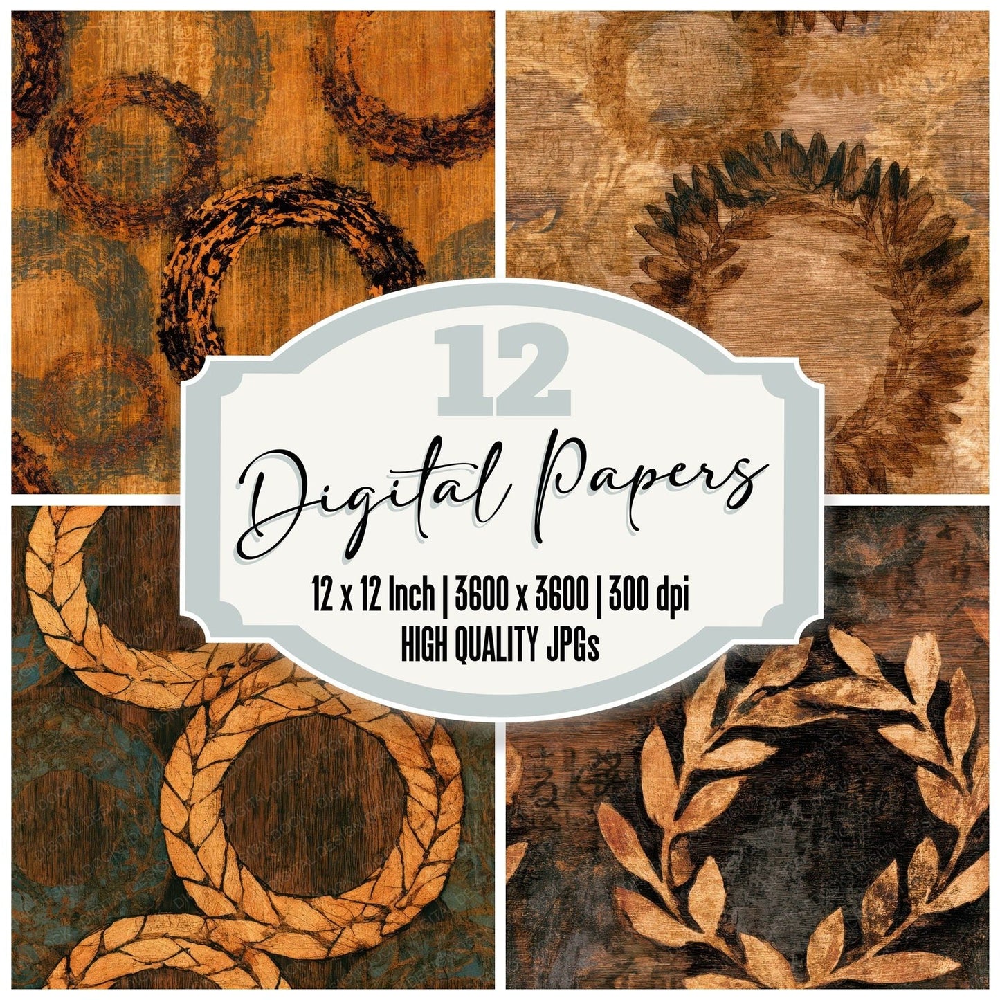 Pyrography Bone Wreaths Seamless Digital Paper Pack (DDD013093)