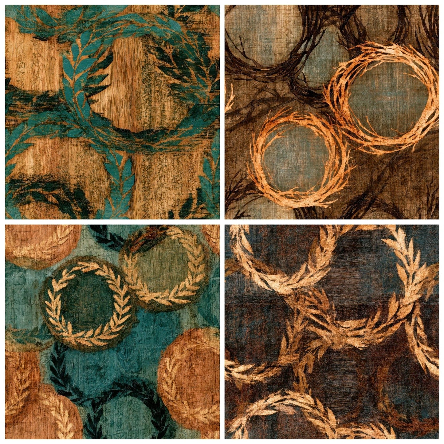 Pyrography Bone Wreaths Seamless Digital Paper Pack (DDD013093)