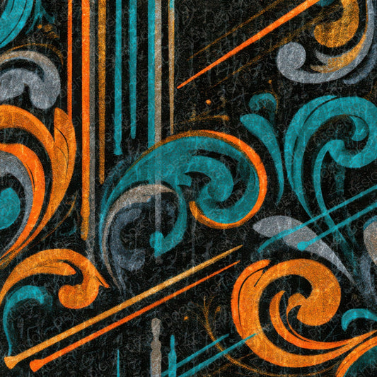 Rococo Conductor Batons Tangerine Turquoise Digital Paper Pack (DDD013094)