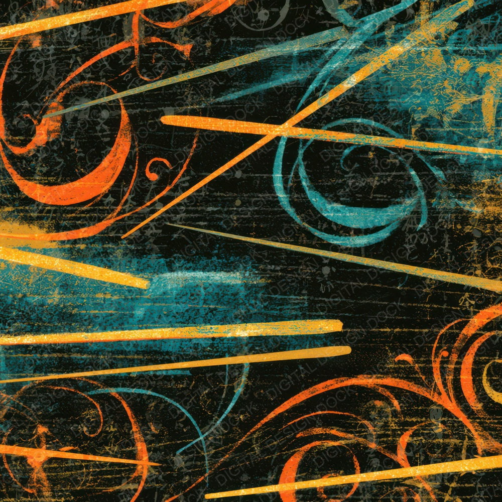 Rococo Conductor Batons Tangerine Turquoise Digital Paper Pack (DDD013094)