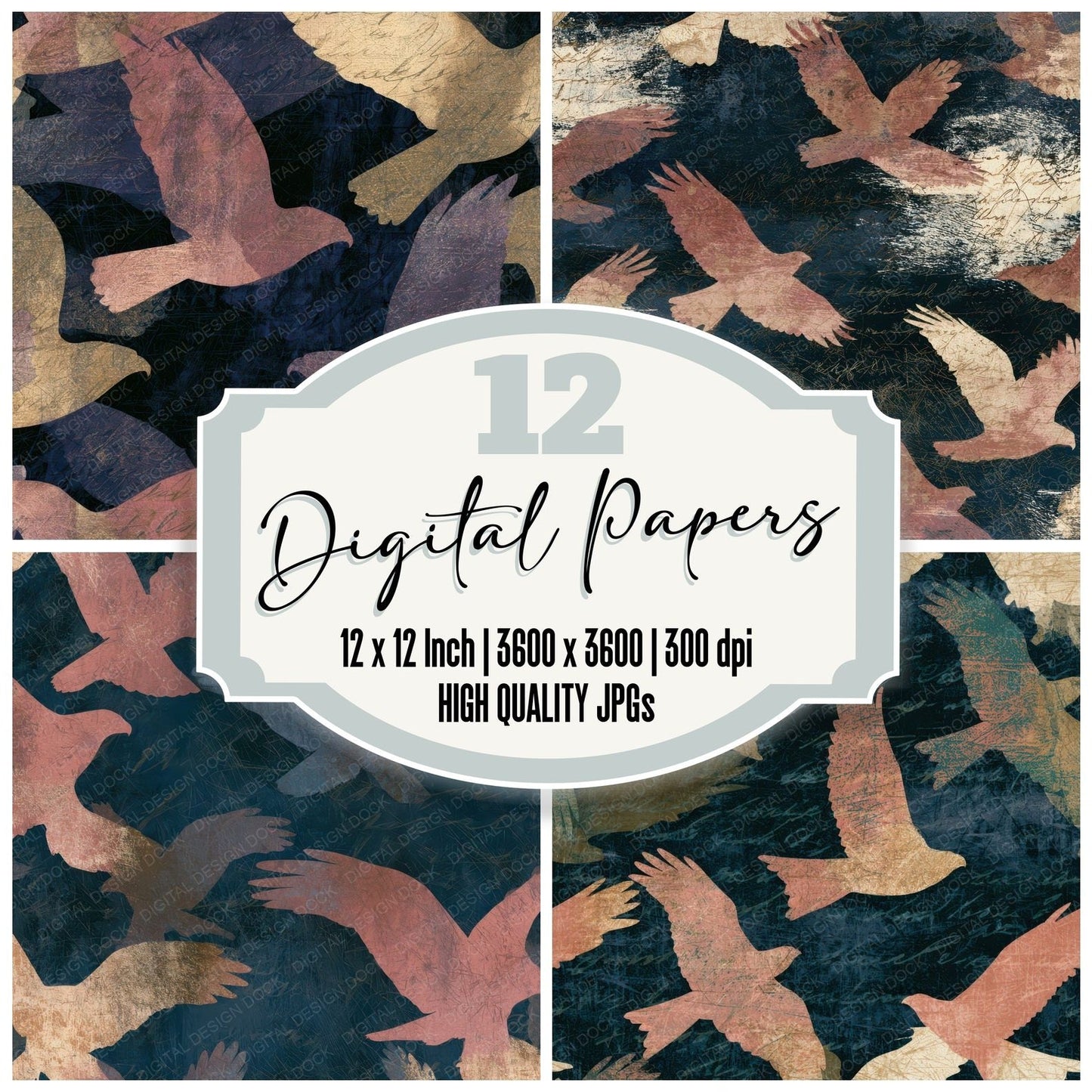 Scratchboard Hawks Dusty Pink Sandstone Digital Paper Pack (DDD013095)