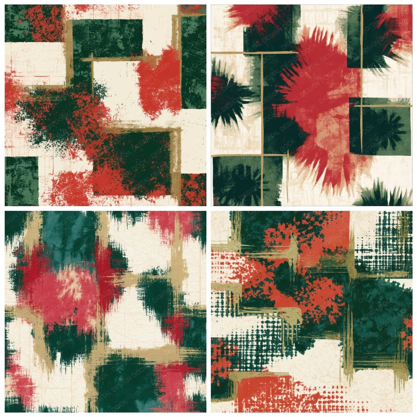 Screenprint Shibori Forest Green Crimson Digital Paper Pack (DDD013096)