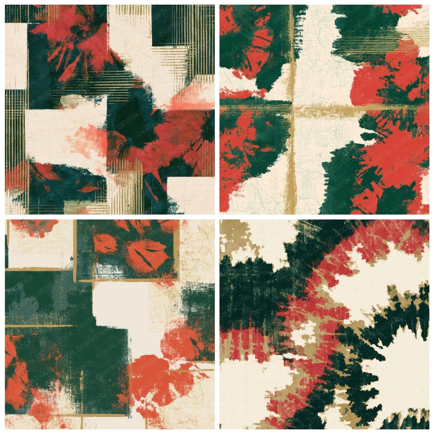 Screenprint Shibori Forest Green Crimson Digital Paper Pack (DDD013096)
