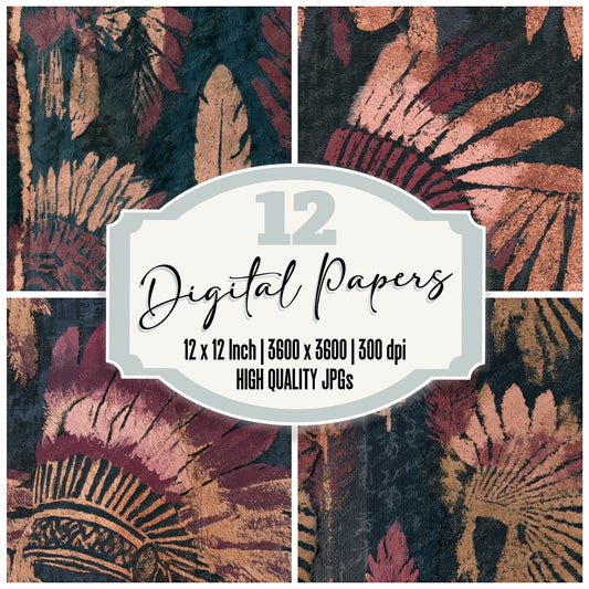 Torn Paper Headdresses Blush Burgundy Seamless Digital Paper Pack (DDD013097)