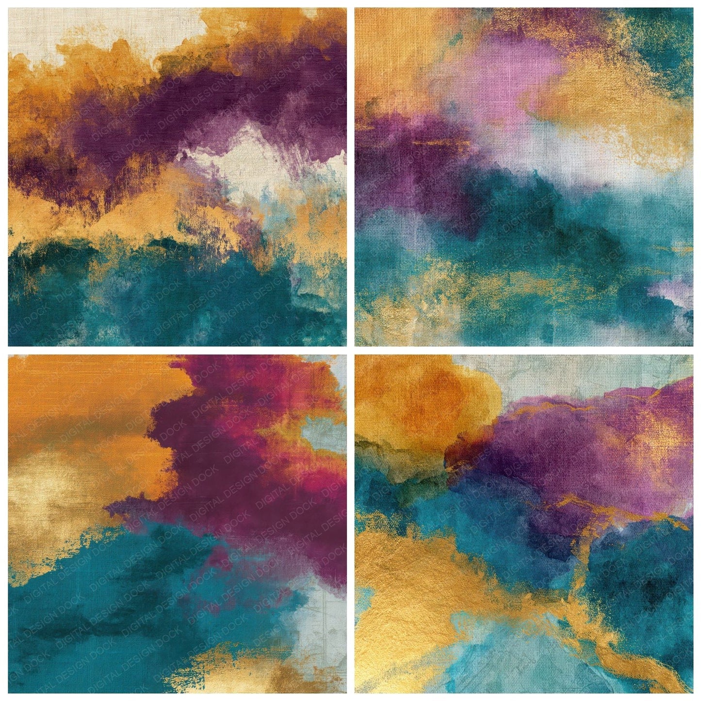 Watercolour Ochre Plum Teal Abstract Digital Paper Pack (DDD013098)