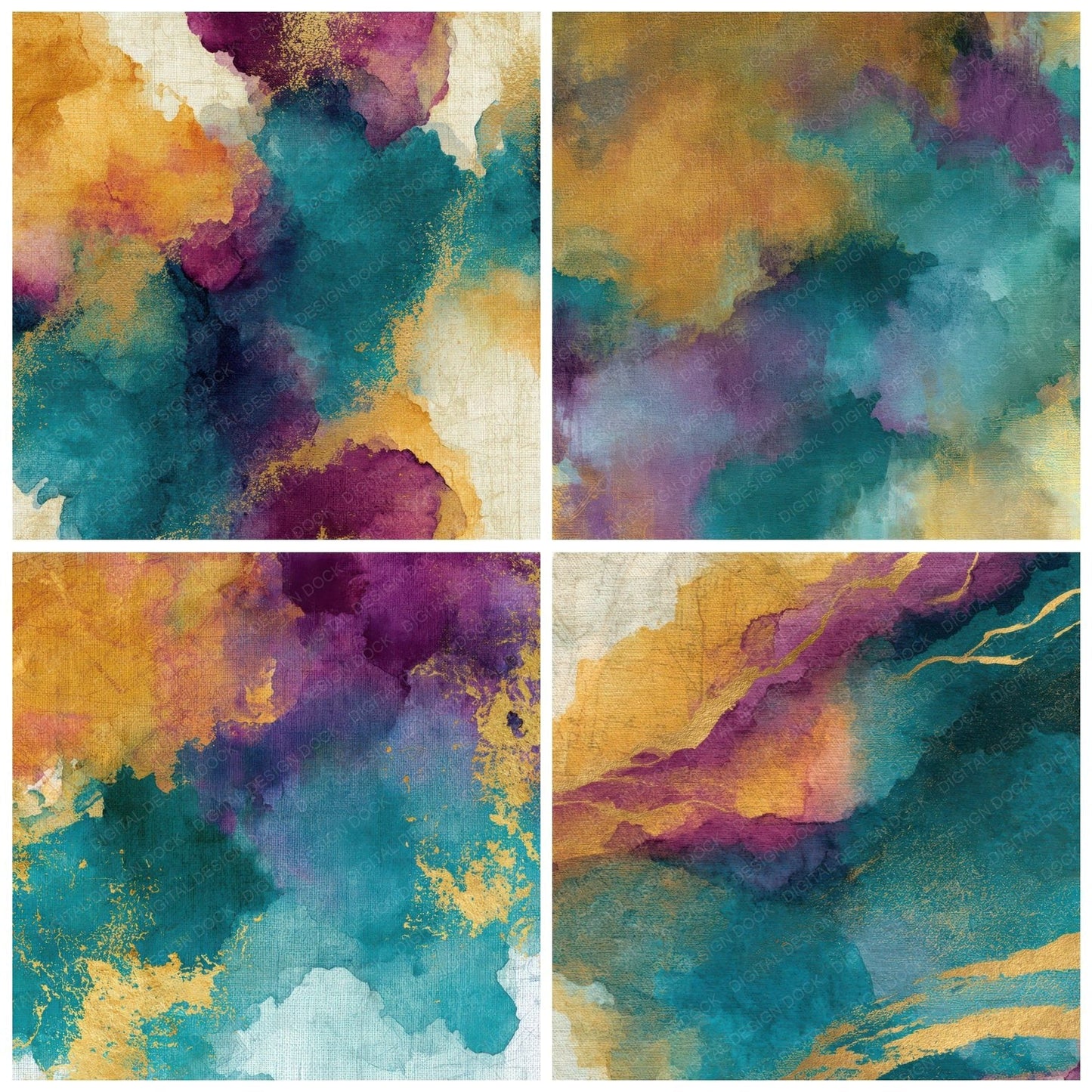 Watercolour Ochre Plum Teal Abstract Digital Paper Pack (DDD013098)